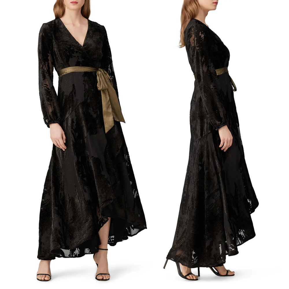 Hutch Velvet Celine Gown Black Gold Wrap Dress $438 - Size M